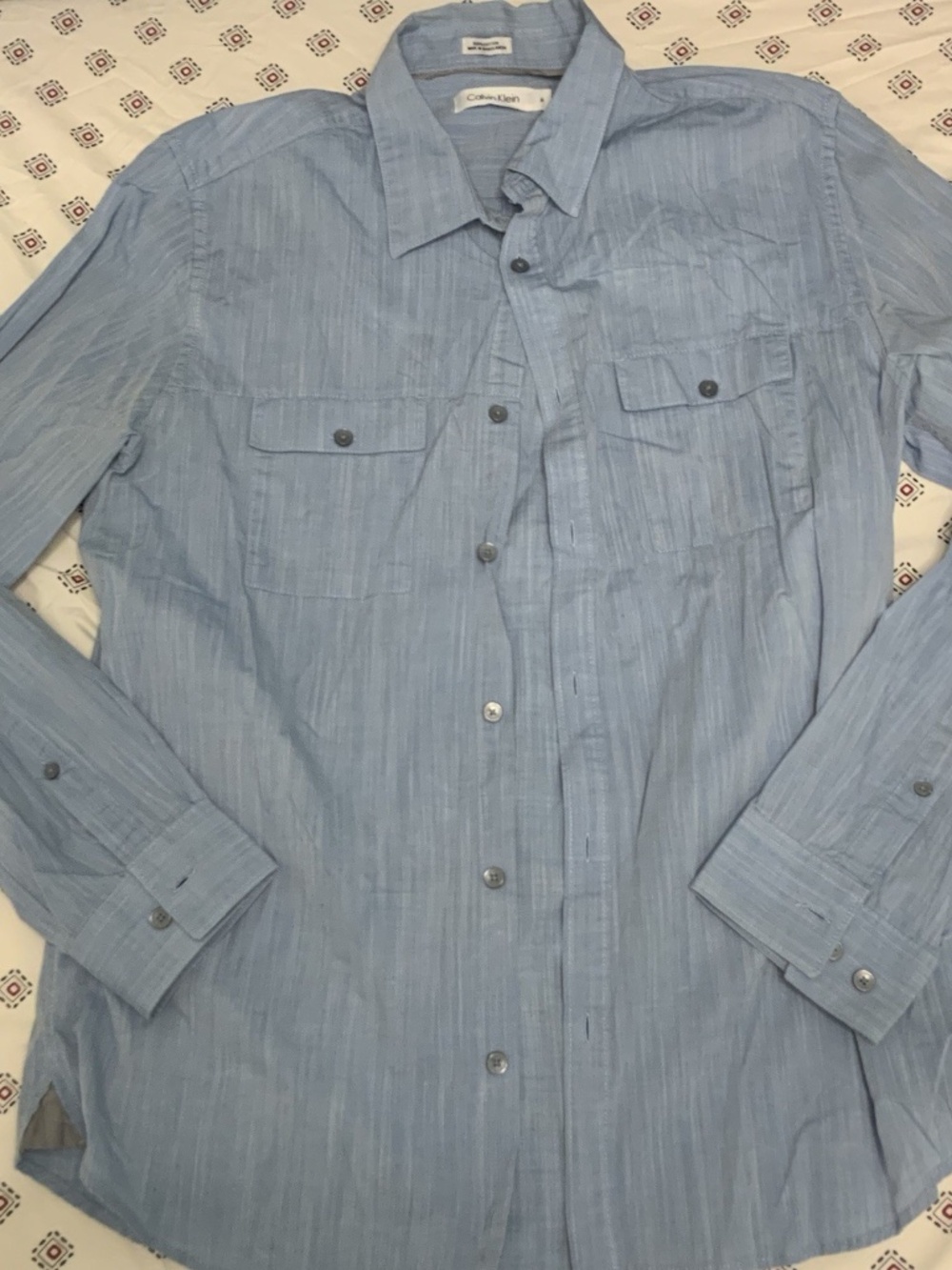 Calvin Klein Men's Button Down Long Sleeve Shirt Medium Blue Casual 100% Cotton